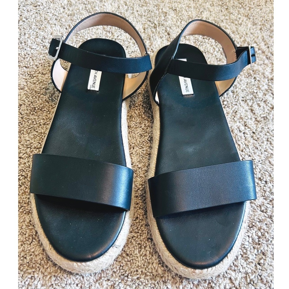 Saks Fifth Avenue Boho Black Leather Espadrille Platform Ankle Sandals SZ 9